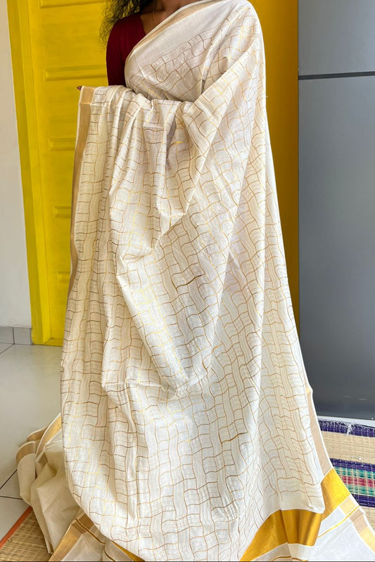 Kerala Cotton Saree With Embroidery Work SL207