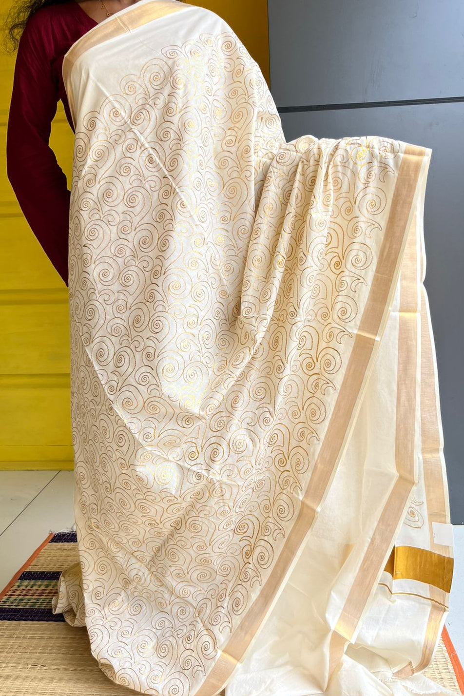 Kerala Cotton Saree With Embroidery Work SL207