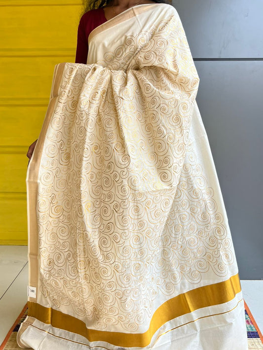 Kerala Cotton Saree With Embroidery Work SL207