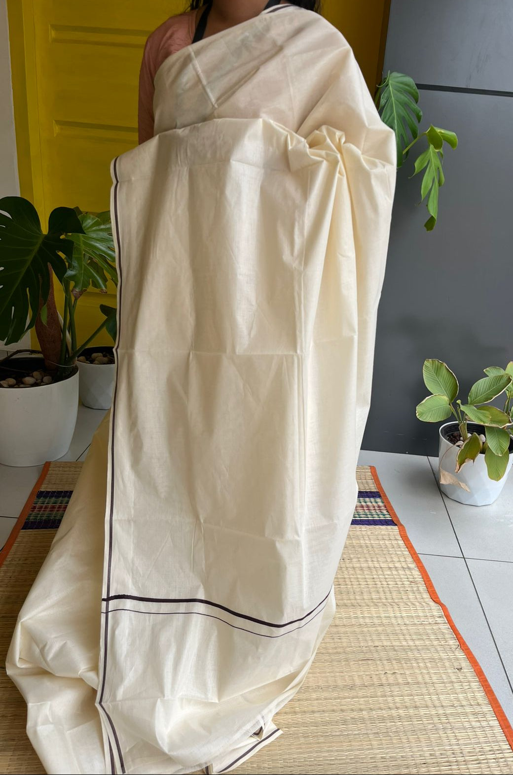 Kerala Cotton Brown Puliyilakara Saree SL151