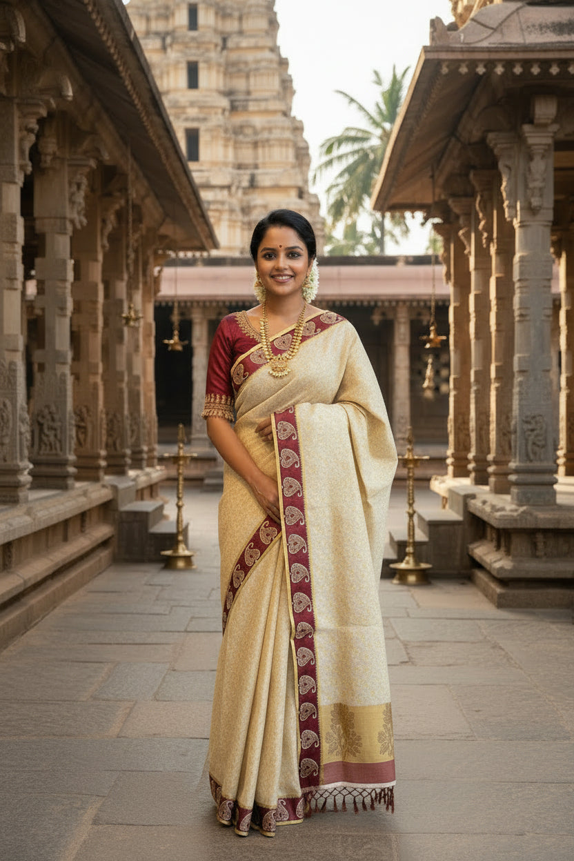 Kasavu and Colour Border Kerala Saree