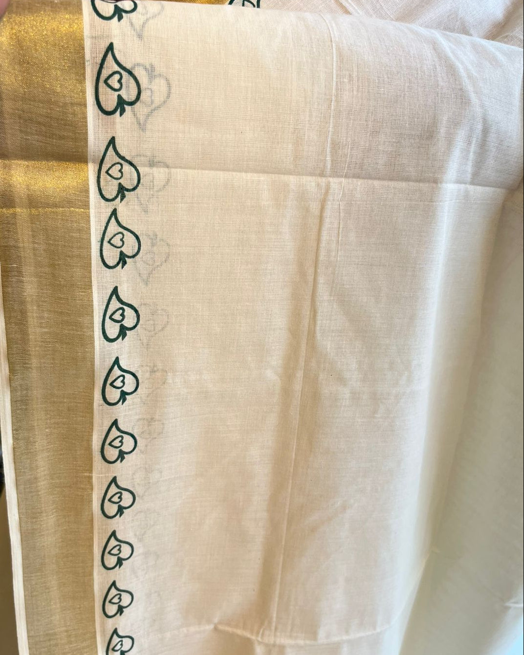 Kerala Cotton Saree with Green Print SL218