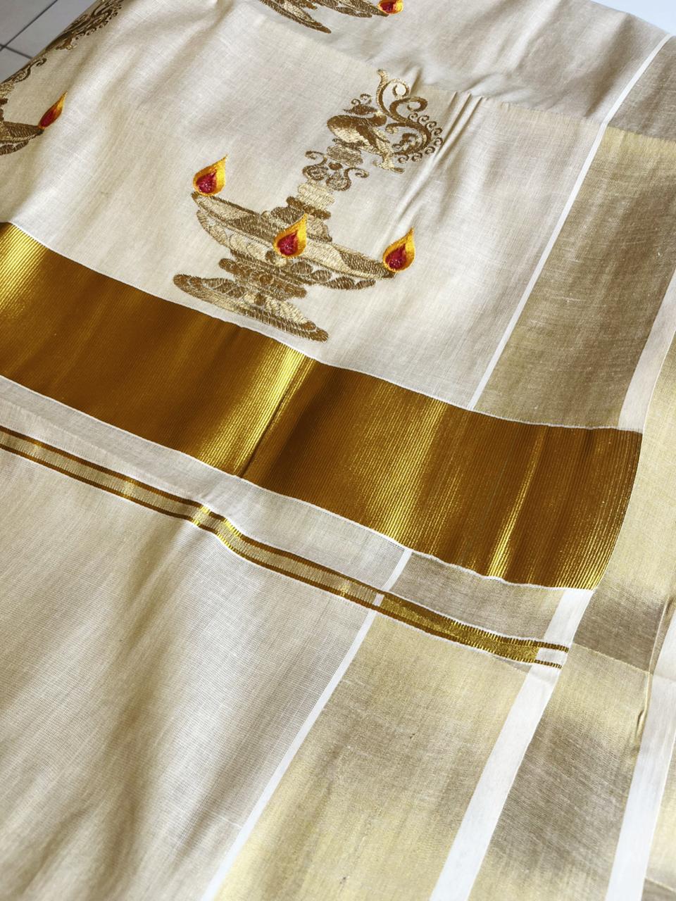 Kerala Plain Tissue Mayil Vilakku Kasavu Saree SL222