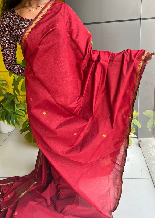 Maheshwari Cotton Saree Red SL174