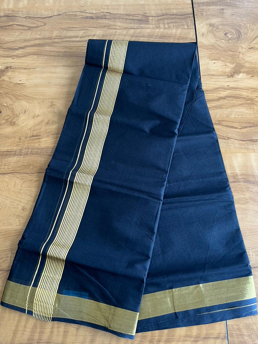 Kerala Cotton Black Colour Double Mundu With Golden Kasavu SL233