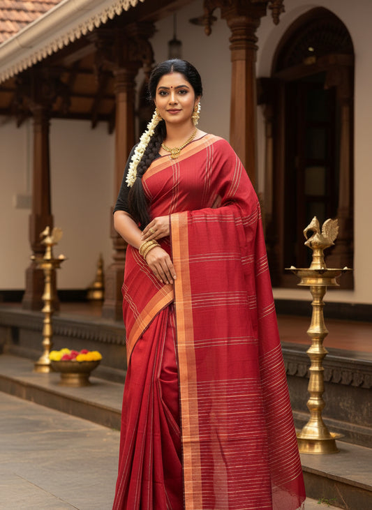 Red Semi Tussar Saree SL237