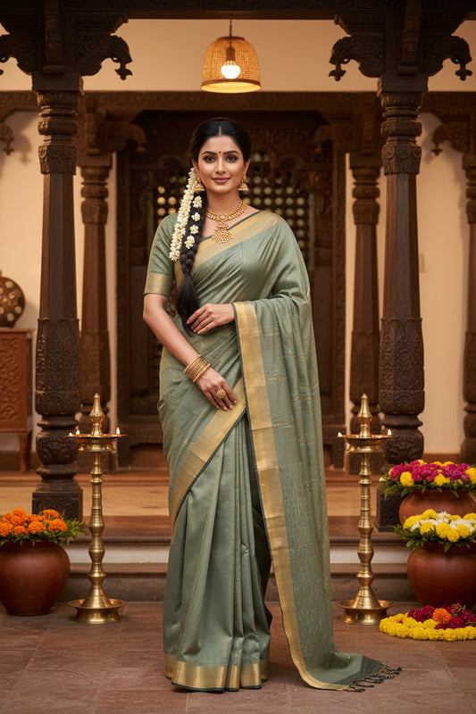 Green Semi Tussar Saree SL237