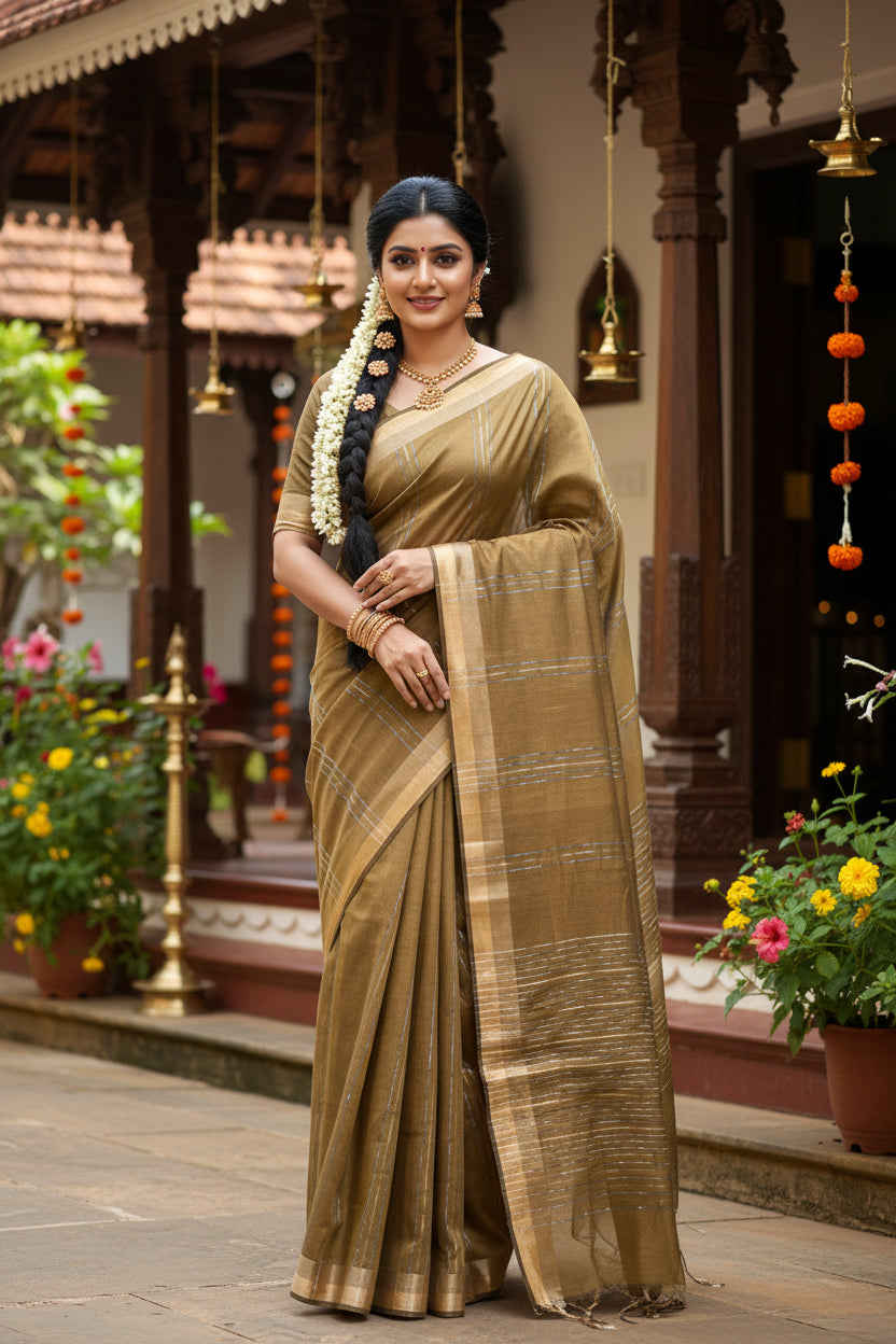 Brown Semi Tussar Saree SL237