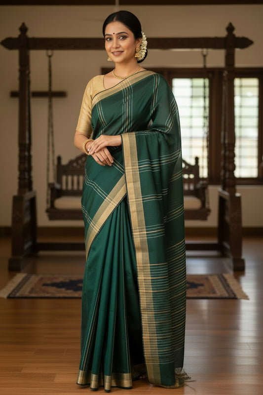 Green Semi Tussar Saree SL237