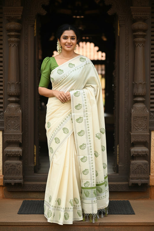 Kerala Cotton Green Saree SL178