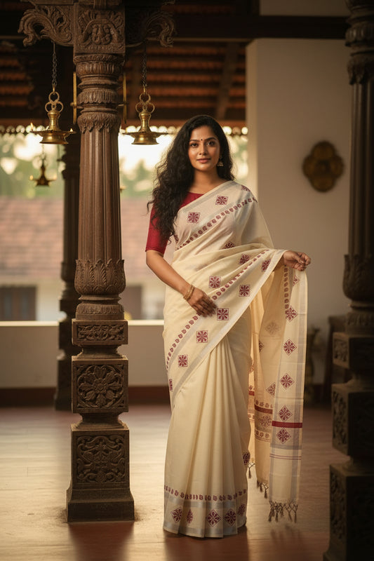 Kerala Cotton Maroon Saree SL178