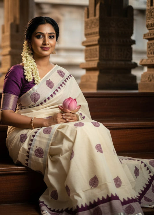 Kerala Cotton Purple Saree SL178