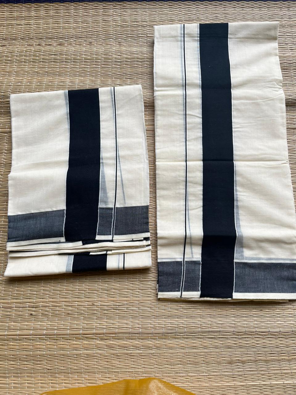 Kerala Cotton Black Kattikara Set Mundu (2.80)  SL240