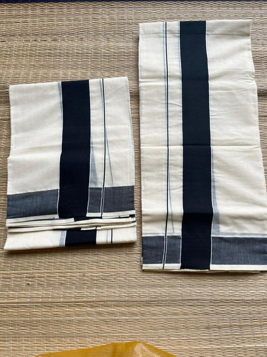 Kerala Cotton Black Kattikara Set Mundu (2.80) SL240