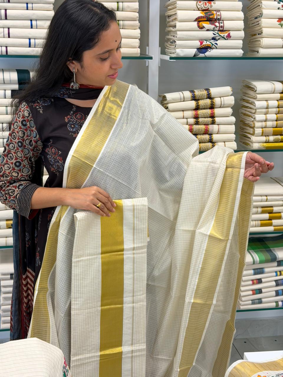 Kerala Cotton Check Design Set Mundu SL252