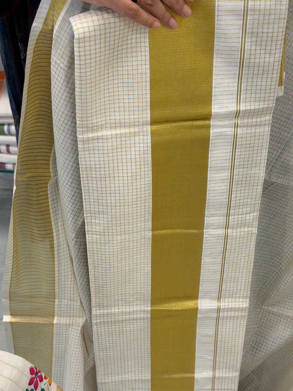Kerala Cotton Check Design Set Mundu SL252
