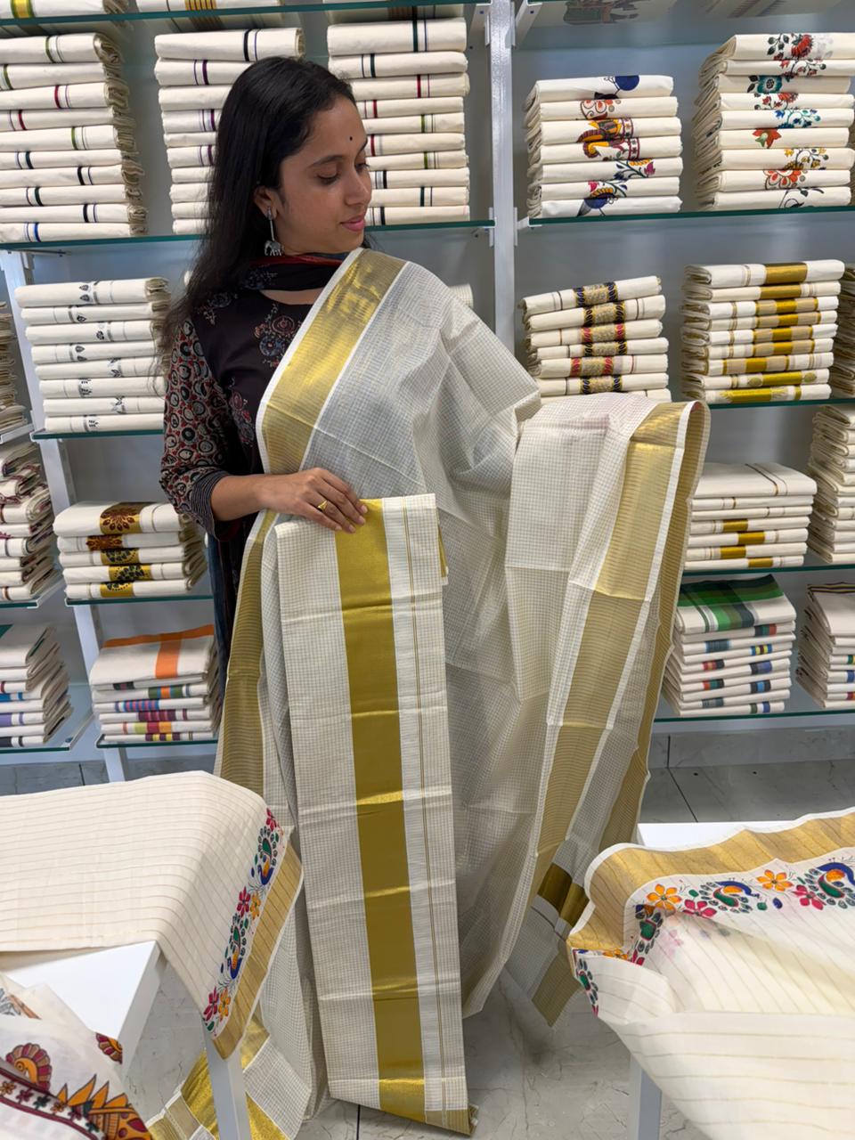 Kerala Cotton Check Design Set Mundu SL252