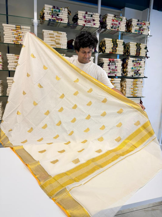 Kerala Cotton Lotus Saree With Kasavu Border SL254