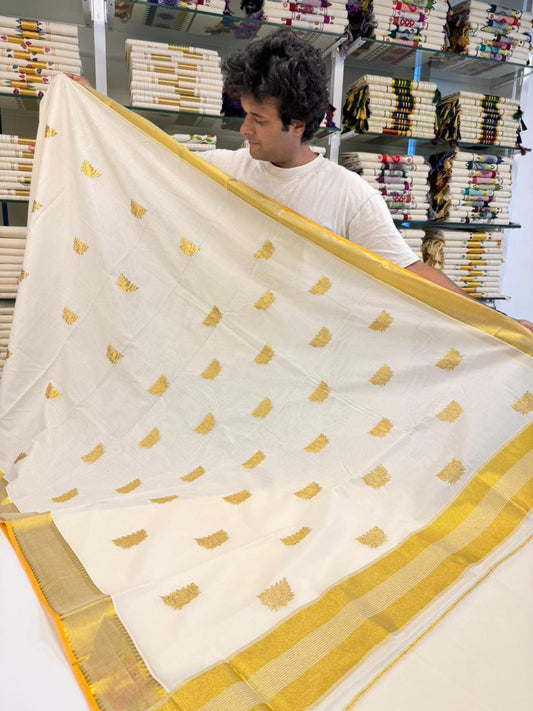 Kerala Cotton Lotus Saree With Kasavu Border SL254