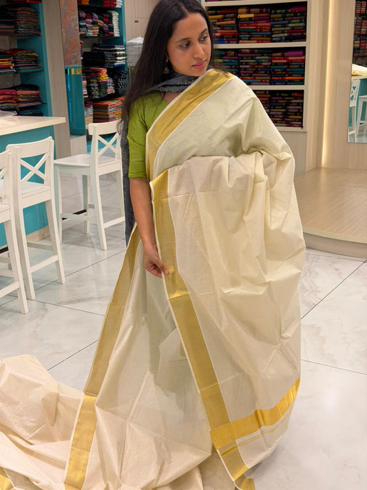 Kerala Cotton Lines Saree With Golden Kasavu Border  SL255