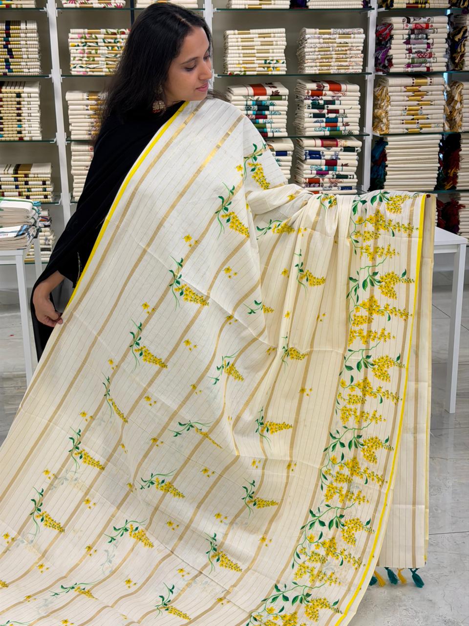 Kerala Cotton Saree With Kanikonna Design SL257