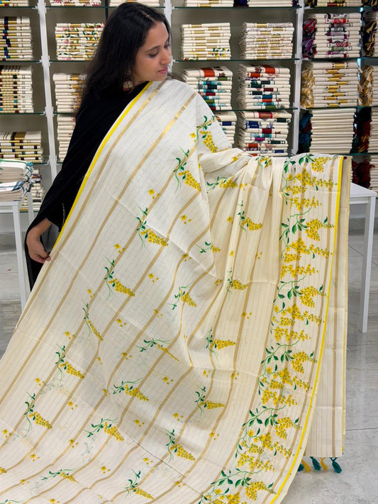 Kerala Cotton Saree With Kanikonna Design SL257