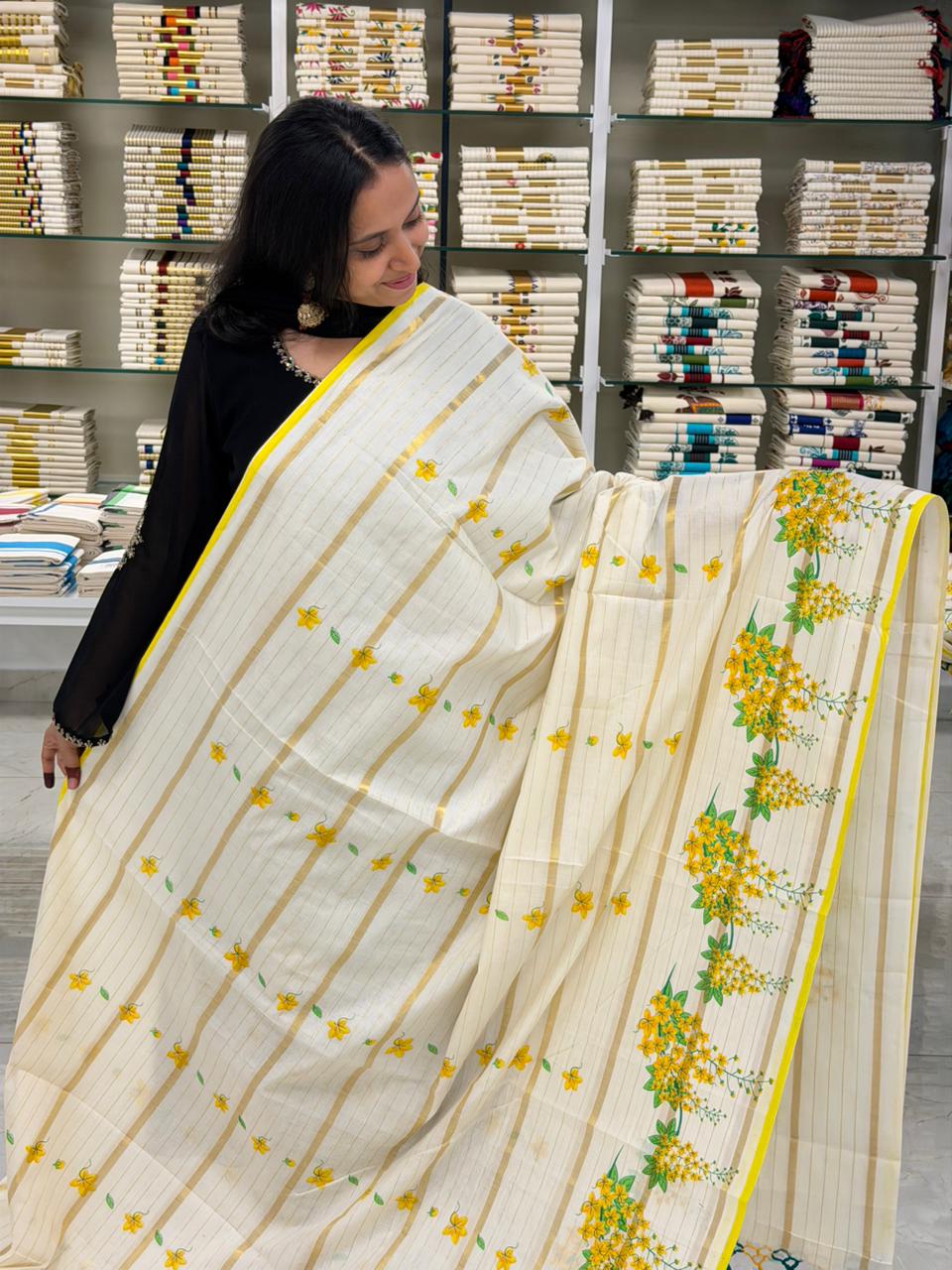 Kerala Cotton Saree With Kanikonna Design SL257
