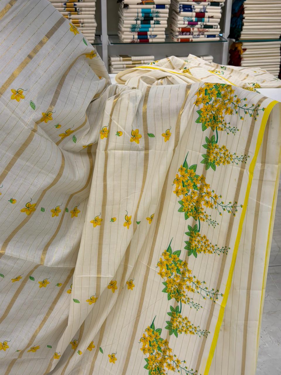 Kerala Cotton Saree With Kanikonna Design SL257
