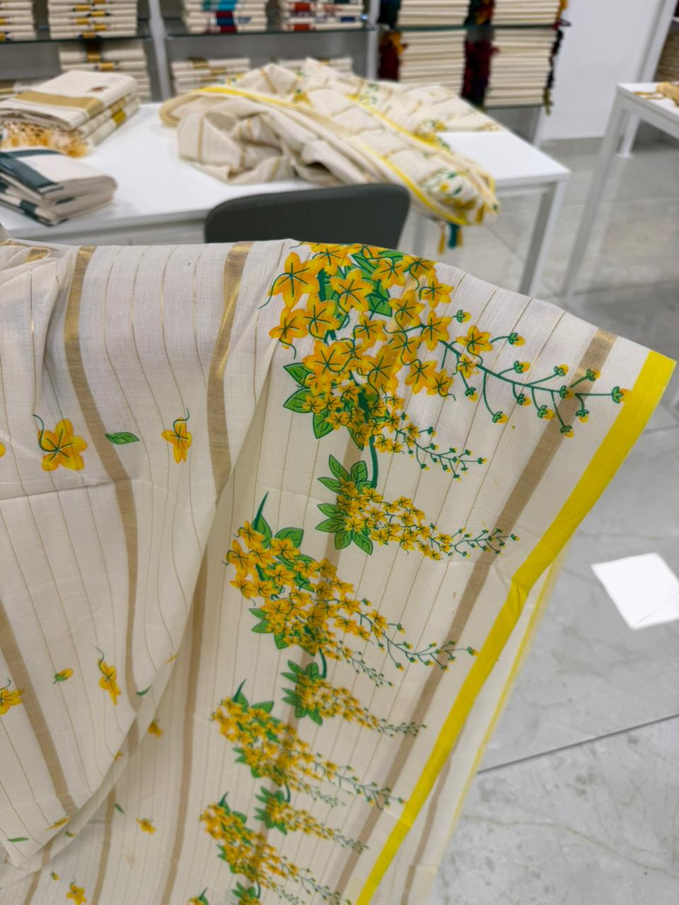 Kerala Cotton Saree With Kanikonna Design SL257