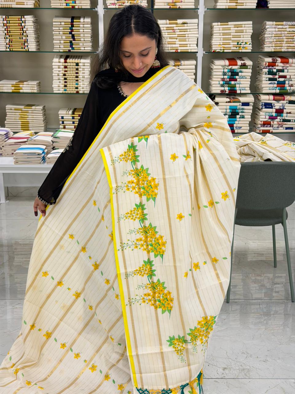 Kerala Cotton Saree With Kanikonna Design SL257