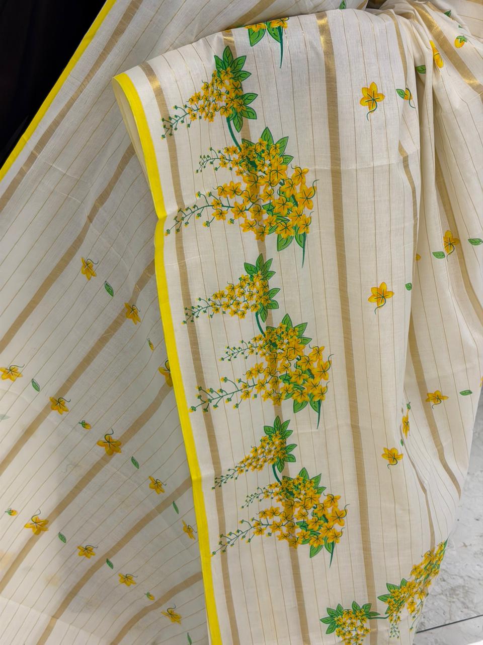 Kerala Cotton Saree With Kanikonna Design SL257