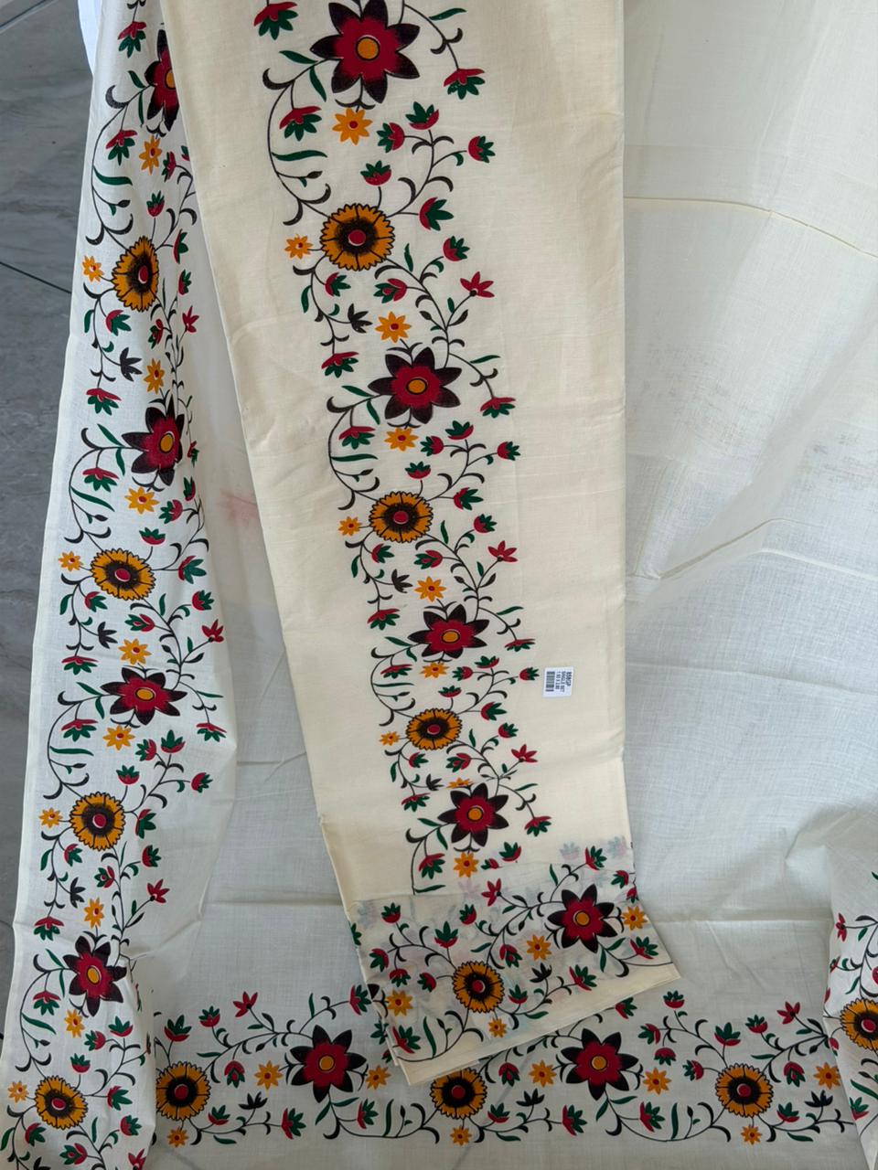 Kerala Cotton Single Set Mundu With Floral Design 2.80 Mtrs SL260