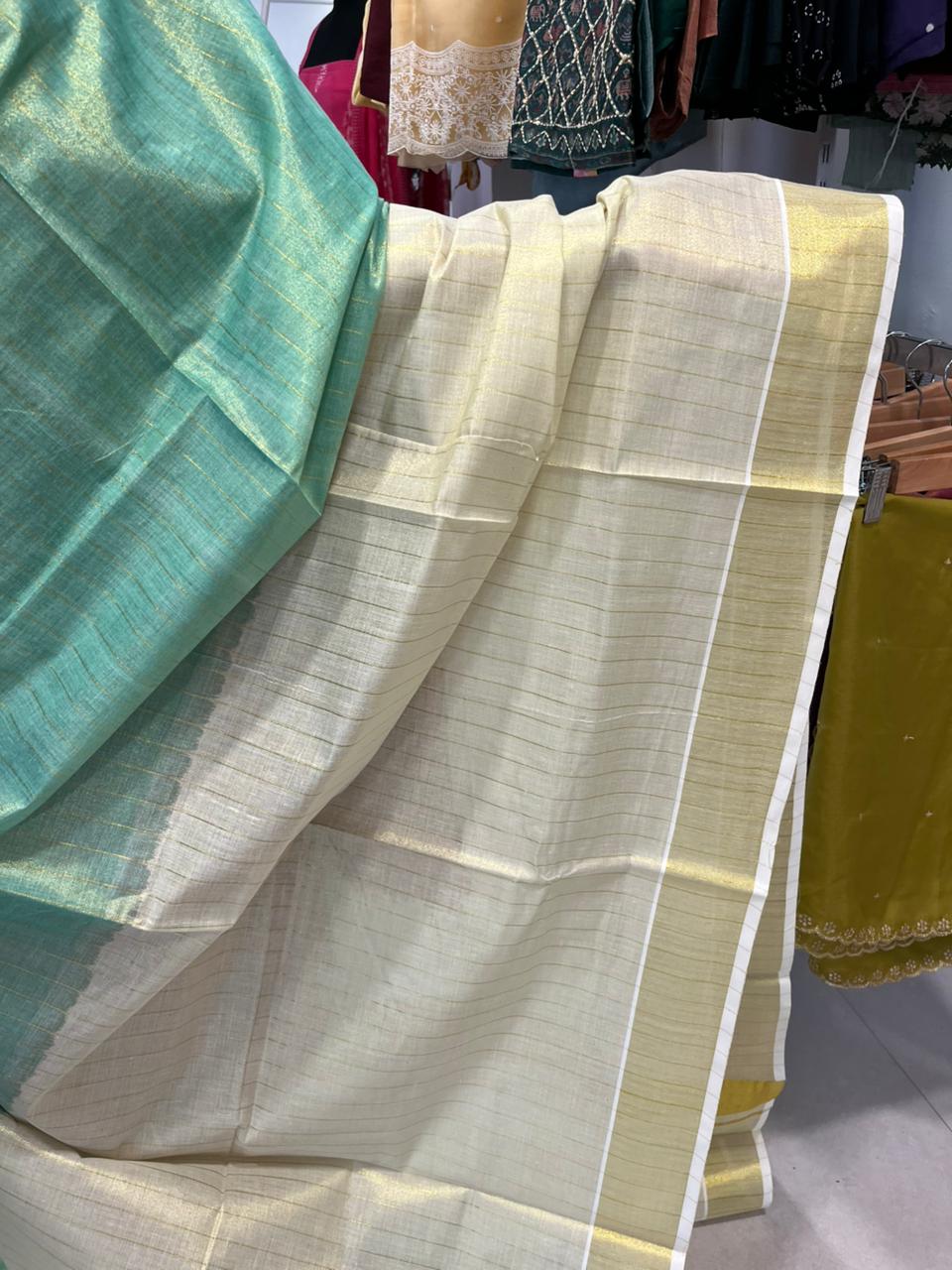 Kerala Tissue Stripes Tie & Dye Saree SL264