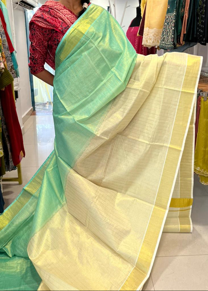 Kerala Tissue Stripes Tie & Dye Saree SL264