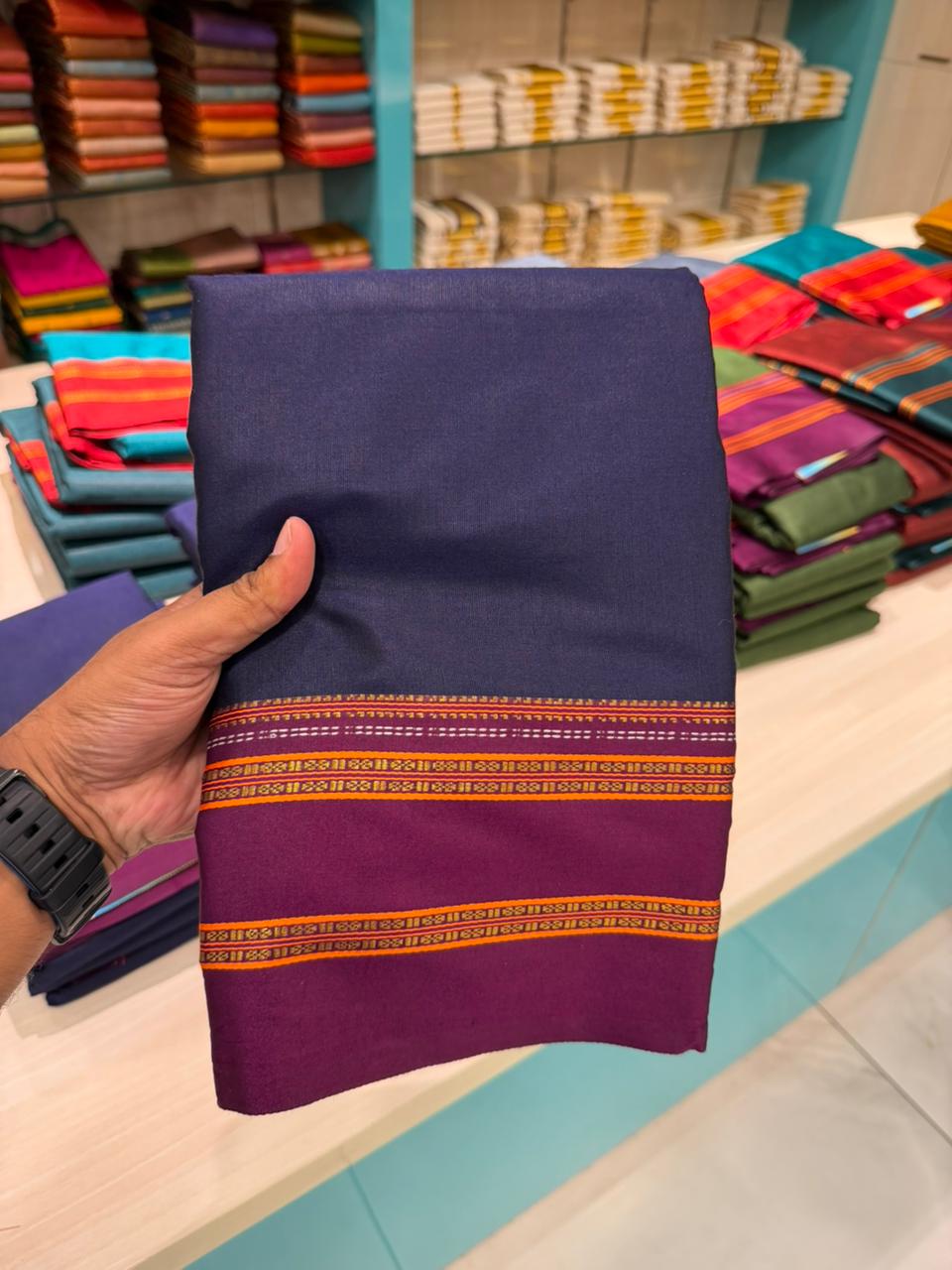Southloom Gadwal Border Cotton Base Narayanpet Saree with in Blue and Purple SL265