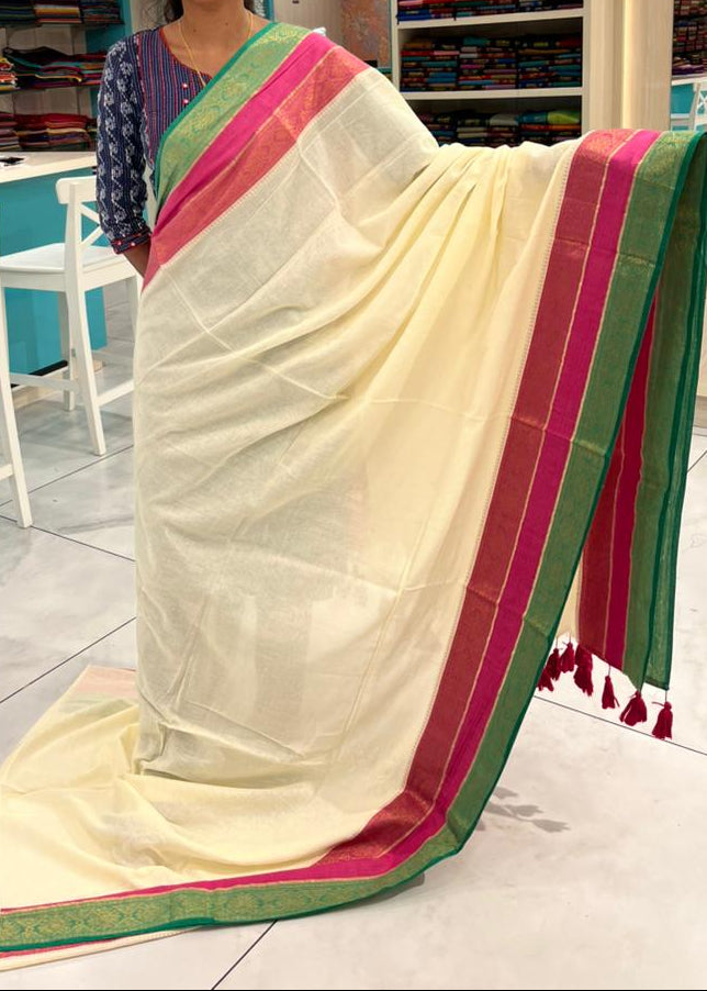Kerala Mul Cotton Soft Fabric Saree With Kanchi Border SL215