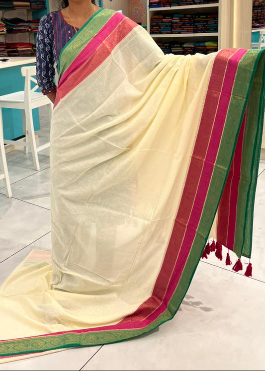 Kerala Mul Cotton Soft Fabric Saree With Kanchi Border SL215
