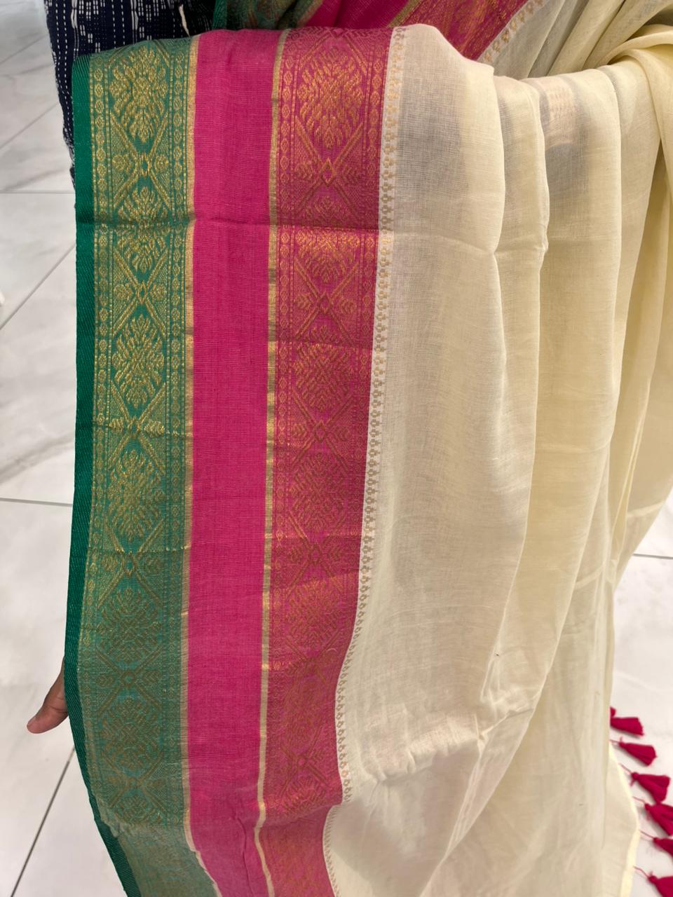 Kerala Mul Cotton Soft Fabric Saree With Kanchi Border SL215