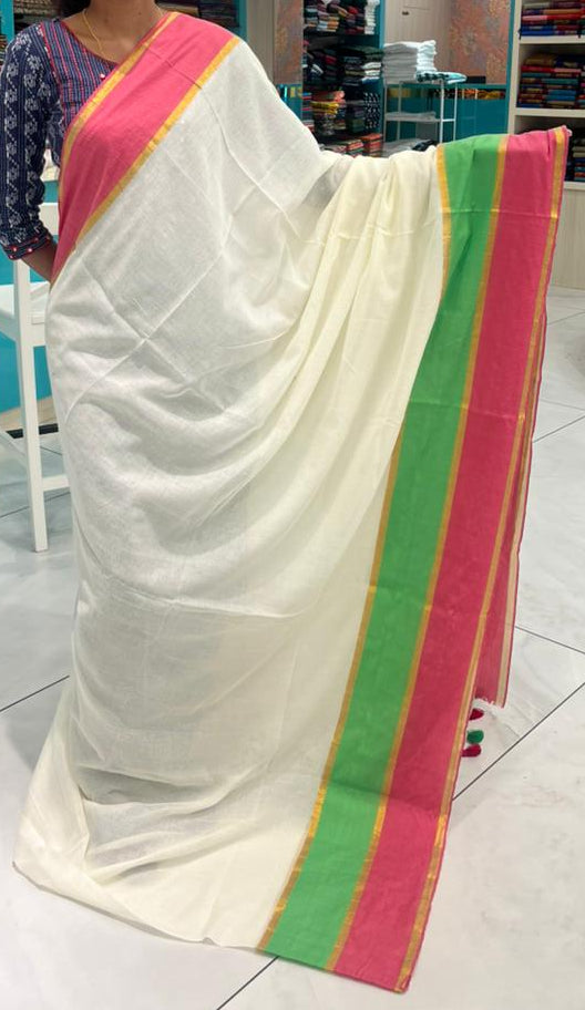 Kerala Mul Cotton Soft Fabric Saree Green & Magenta SL215