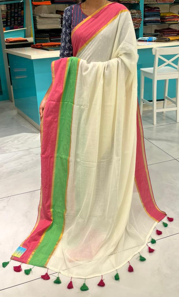 Kerala Mul Cotton Soft Fabric Saree Green & Magenta SL215