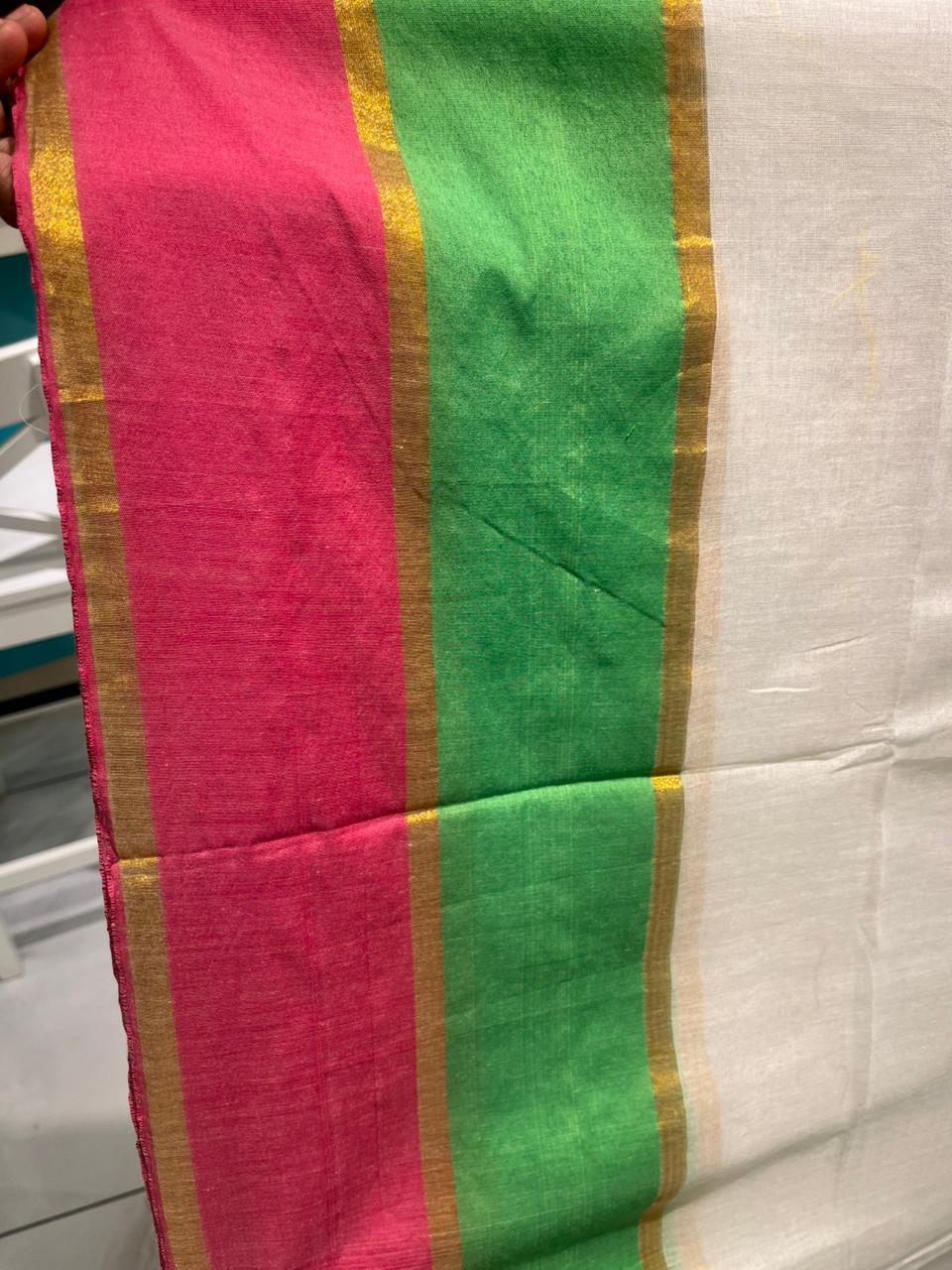 Kerala Mul Cotton Soft Fabric Saree Green & Magenta SL215