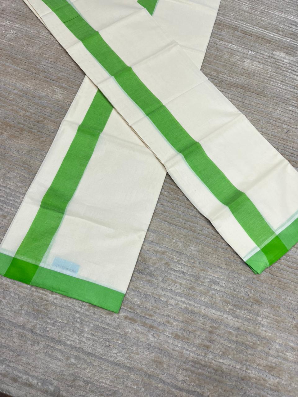 Southloom Pure Cotton Kerala Single Mulloth Set Mundu (Mundum Neriyathum) Green Border in 2.80 mtrs SL270