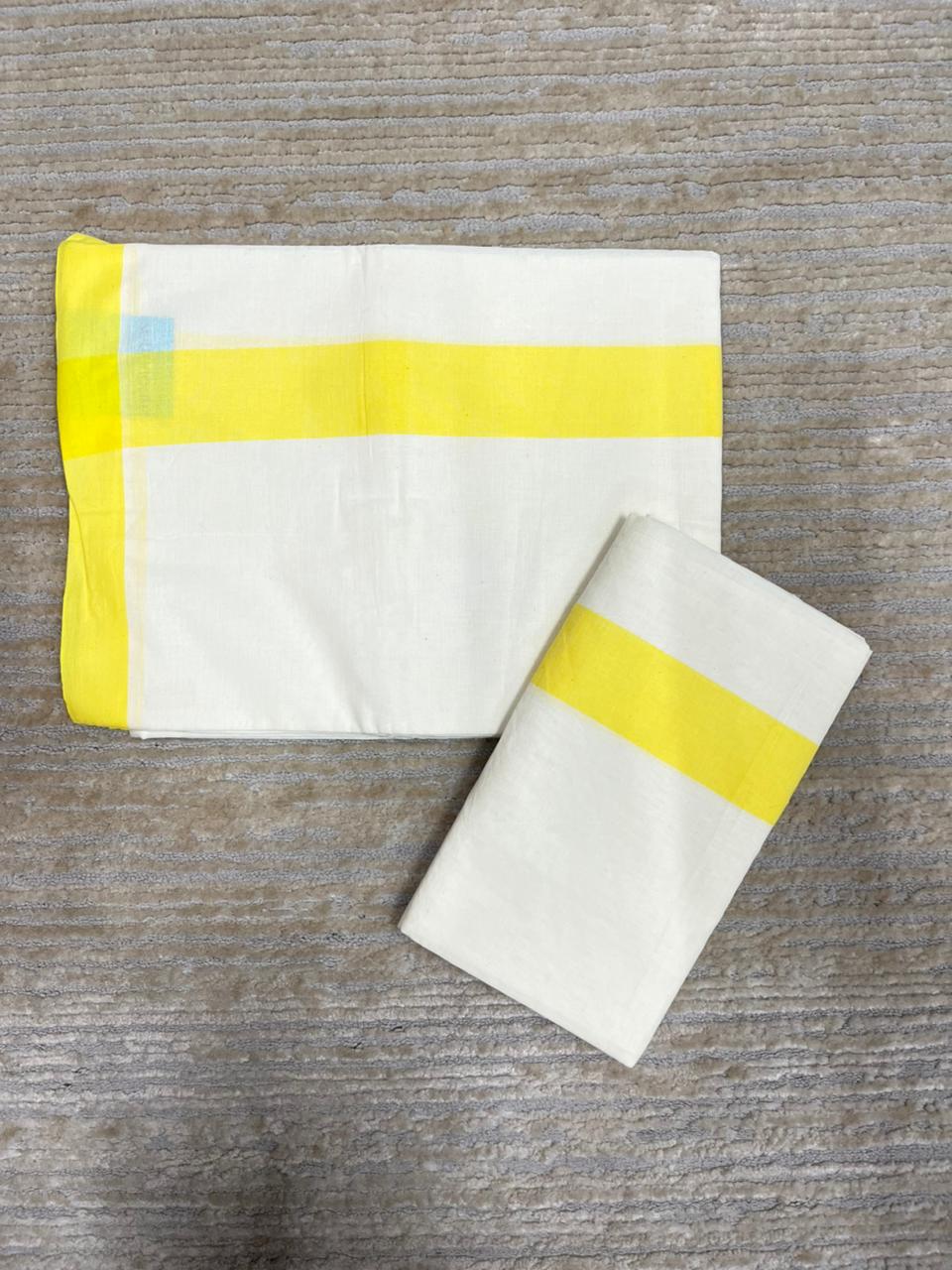 Southloom Pure Cotton Kerala Single Mulloth Set Mundu (Mundum Neriyathum) Yellow Border in 2.80 mtrs SL270