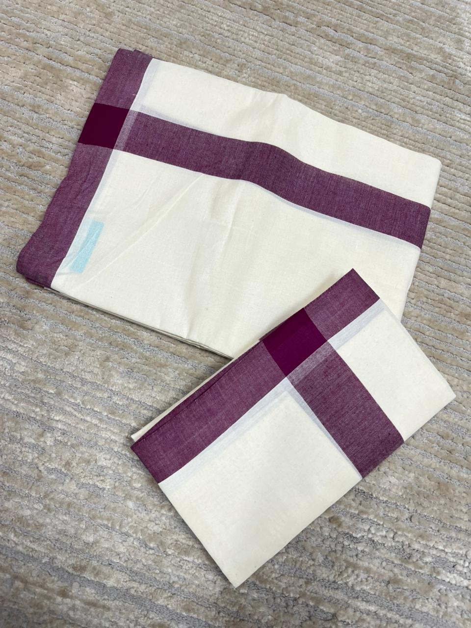 Southloom Pure Cotton Kerala Single Mulloth Set Mundu (Mundum Neriyathum) Purple Border in 2.80 mtrs SL270