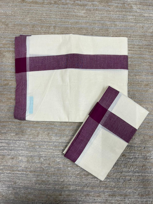 Southloom Pure Cotton Kerala Single Mulloth Set Mundu (Mundum Neriyathum) Purple Border in 2.80 mtrs SL270