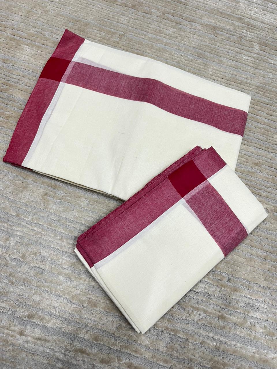 Southloom Pure Cotton Kerala Single Mulloth Set Mundu (Mundum Neriyathum) Maroon Border in 2.80 mtrs SL270