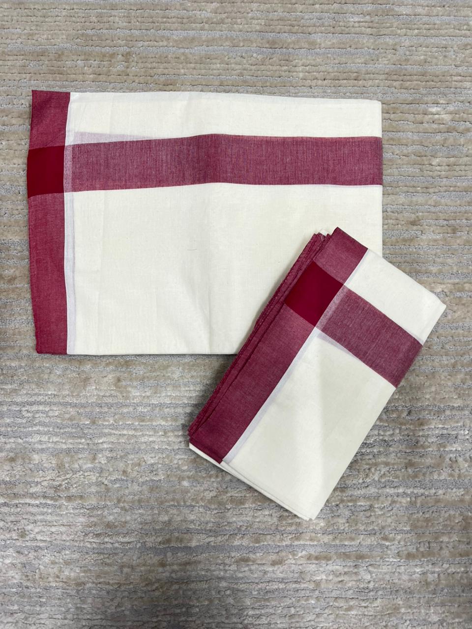Southloom Pure Cotton Kerala Single Mulloth Set Mundu (Mundum Neriyathum) Maroon Border in 2.80 mtrs SL270