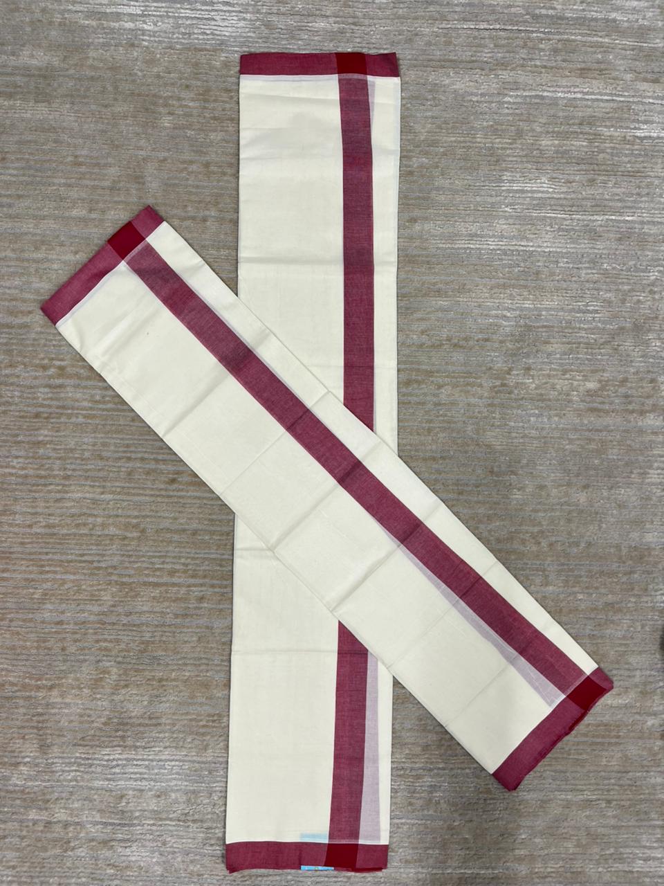 Southloom Pure Cotton Kerala Single Mulloth Set Mundu (Mundum Neriyathum) Maroon Border in 2.80 mtrs SL270