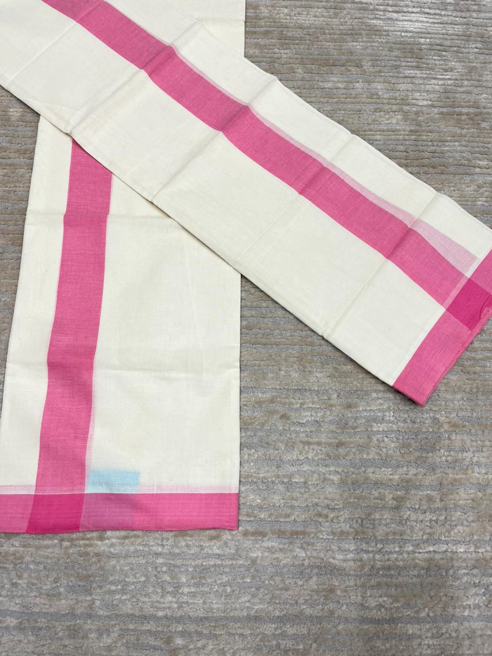 Southloom Pure Cotton Kerala Single Mulloth Set Mundu (Mundum Neriyathum) Pink Border in 2.80 mtrs SL270