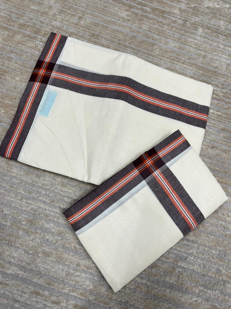 Southloom Pure Cotton Kerala Single Mulloth Set Mundu (Mundum Neriyathum) Brown Border in 2.80 mtrs SL243